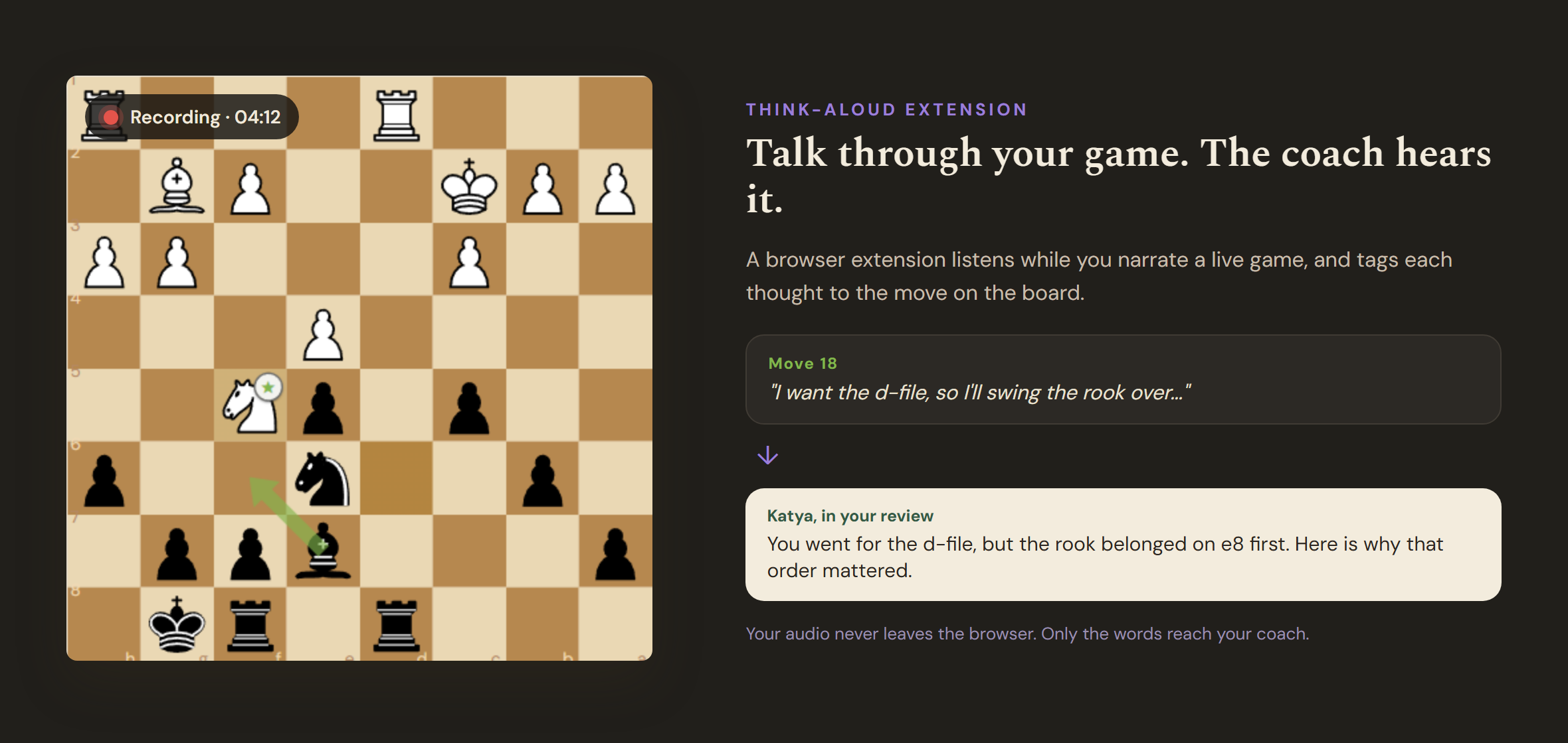 The think-aloud browser extension: narrate your game and the coach reviews your reasoning
